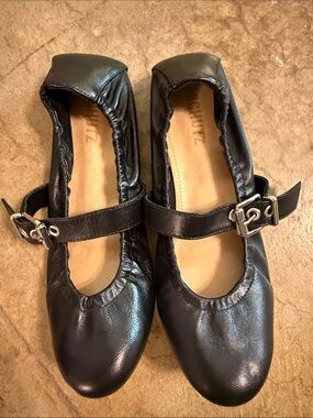 SCHUTZ Black Leather Girls Mary Jane Flats with Buckle Strap